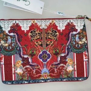 NWT CAMILLA ANTHROPOLOGIE "COSTUME PARTY" SMALL RED CANVAS BAG CLUTCH SAC POUCH